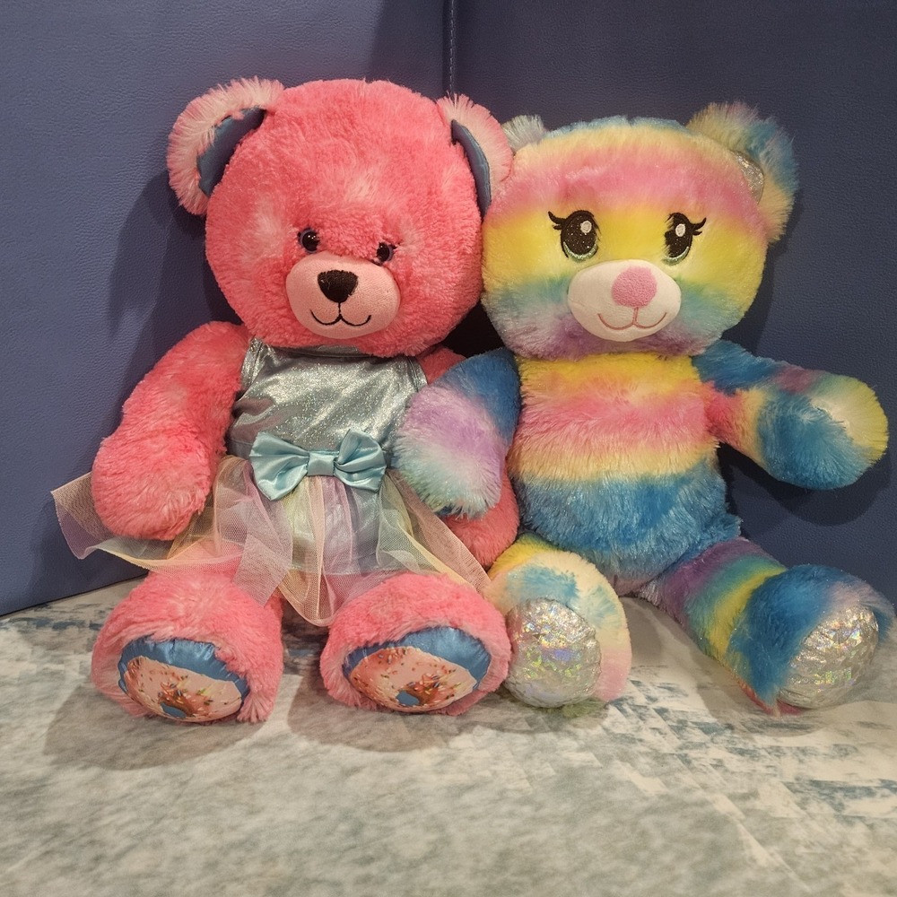 Build A Bear Plush Bundle Pink Donut Sprinkles Bear Rainbow Pastel Bear Tutu